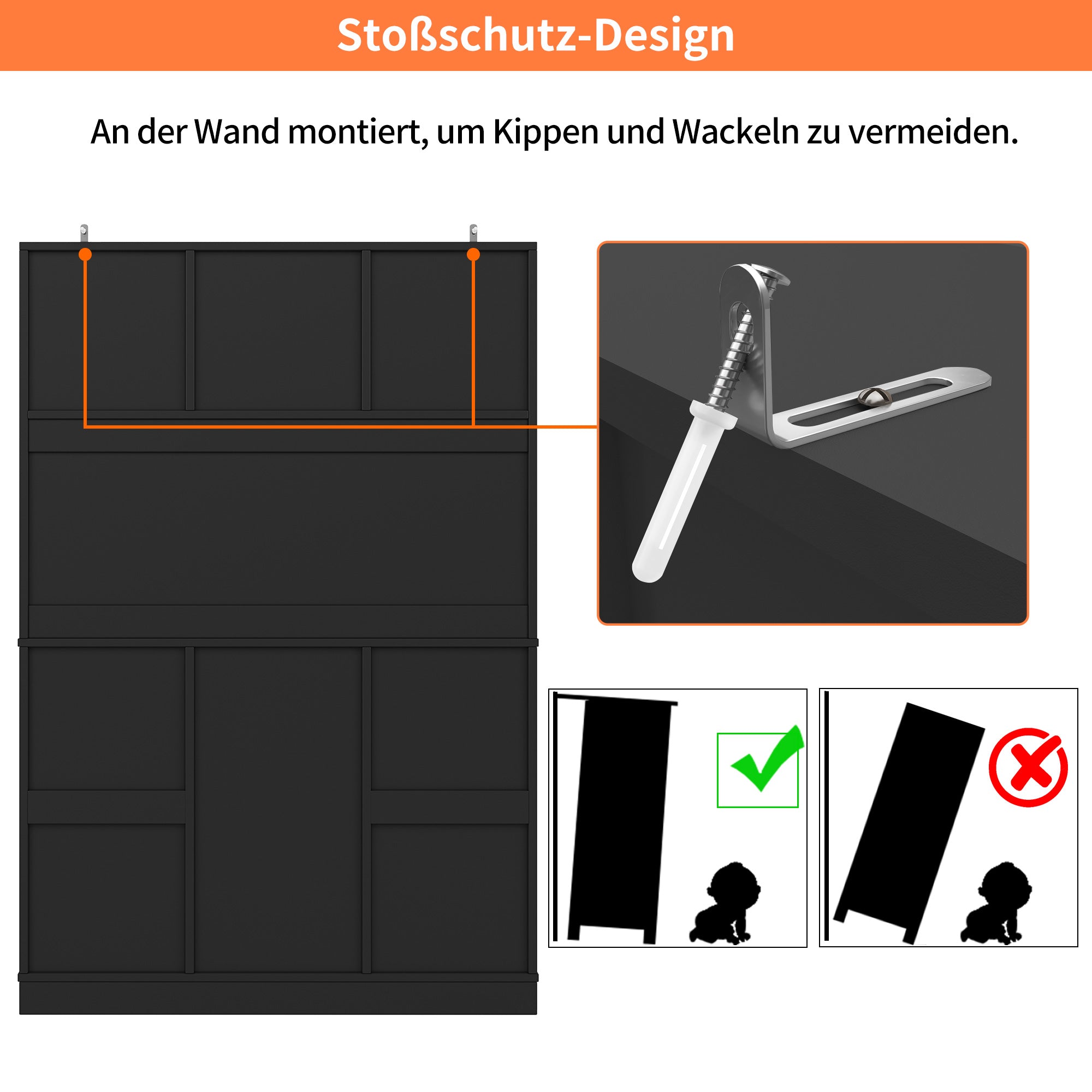 Tall Kitchen Buffet Cabinet with Adjustable Shelves, Wine Rack, 4 Doors & 2 Drawers - Black