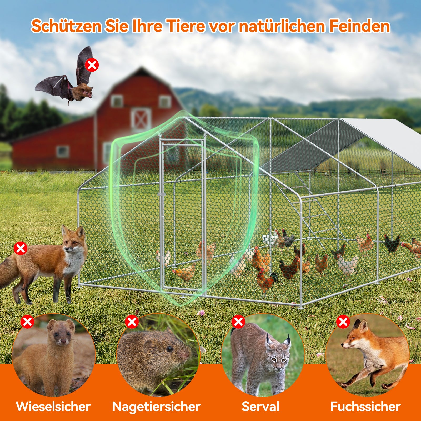 Chicken Run 3x6x2m Metal Enclosure with Safety Lock and Waterproof PE Cloth