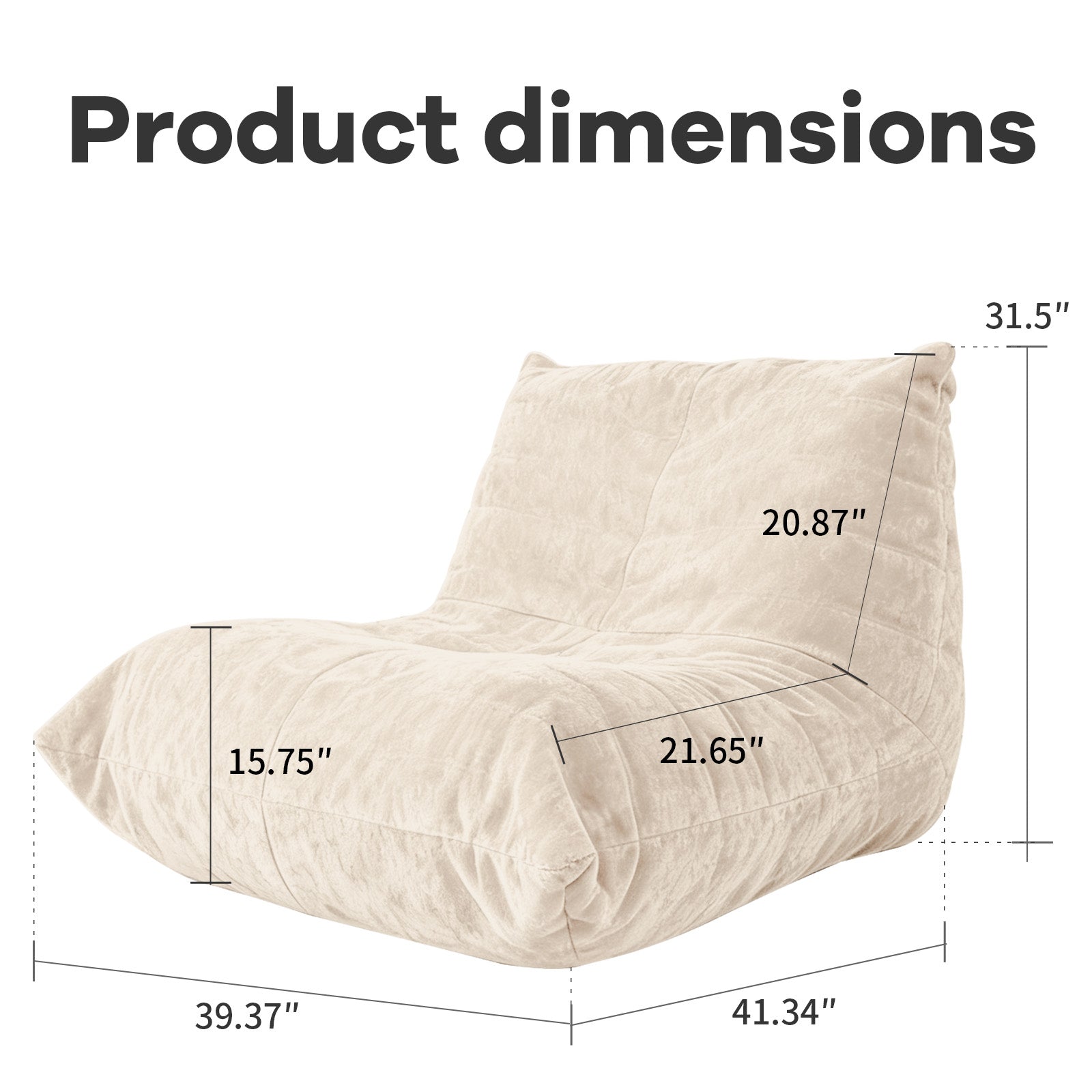 Luxury Bean Bag Lazy Sofa Neck Lumbar Hip Support, Easy Clean Chenille