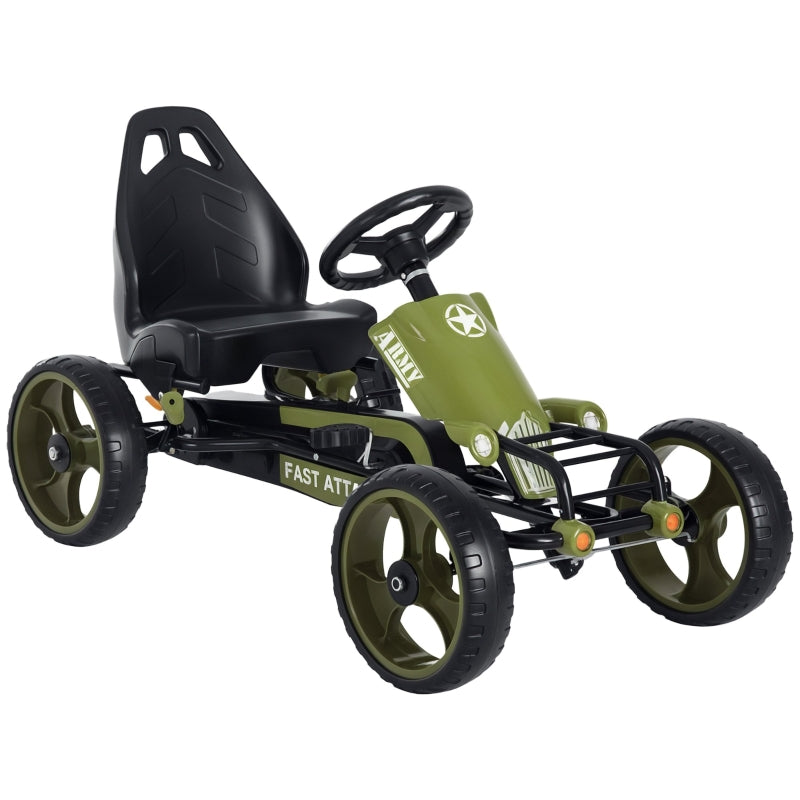 Go Kart pedal car with handbrake, adjustable seat, green
