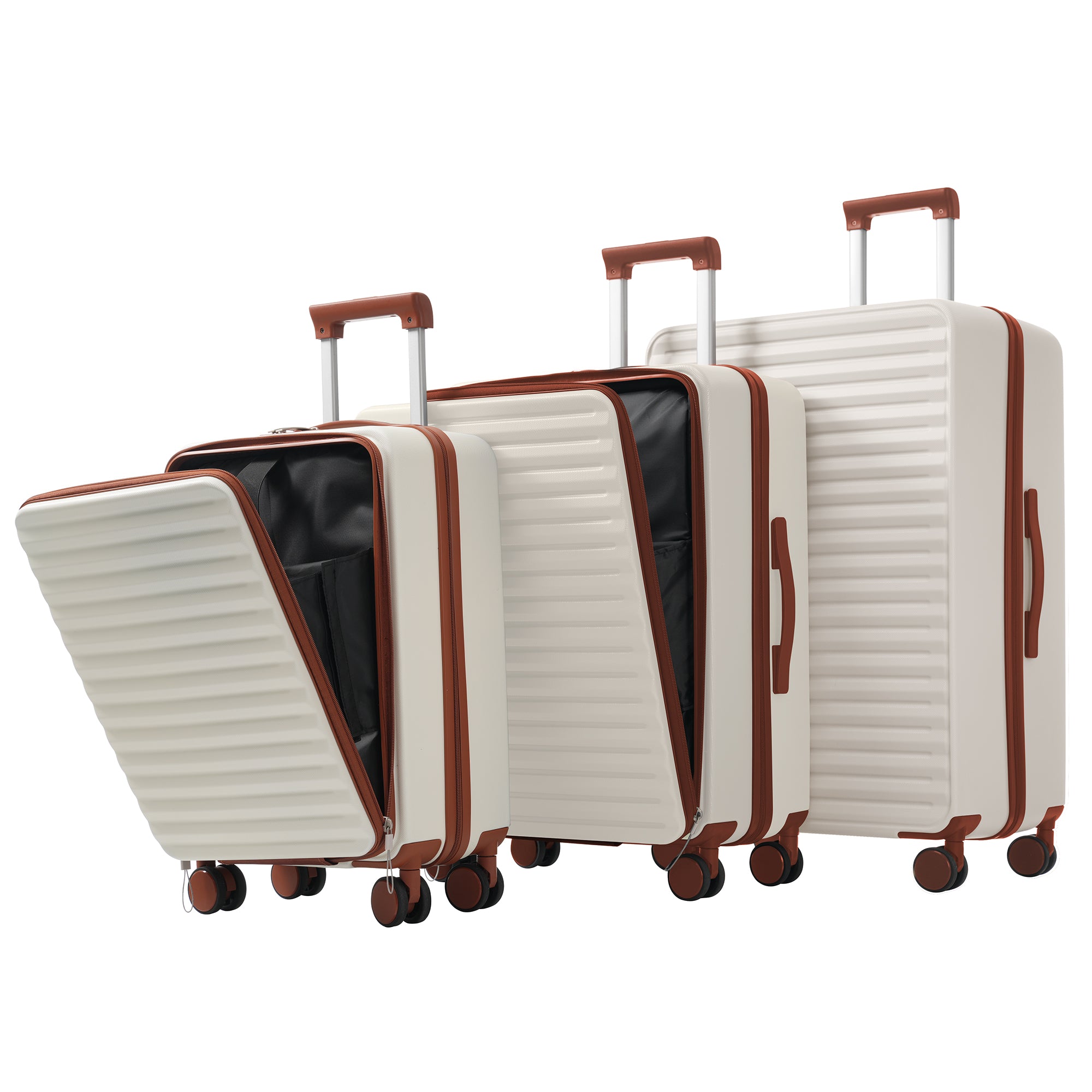 Three-piece Luggage Set - Front-Opening, Cup Holders, TSA Lock, 360° Wheels, ABS