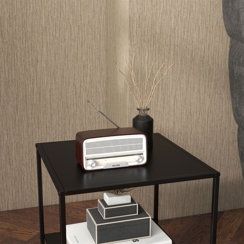 Industrial Side Table, Coffee Bedside Table with 1 Shelf, Black