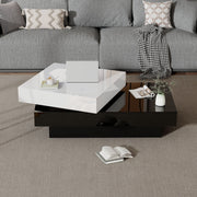 Rotating Coffee Table, Double-Layer with High Gloss Surface, Black and White
