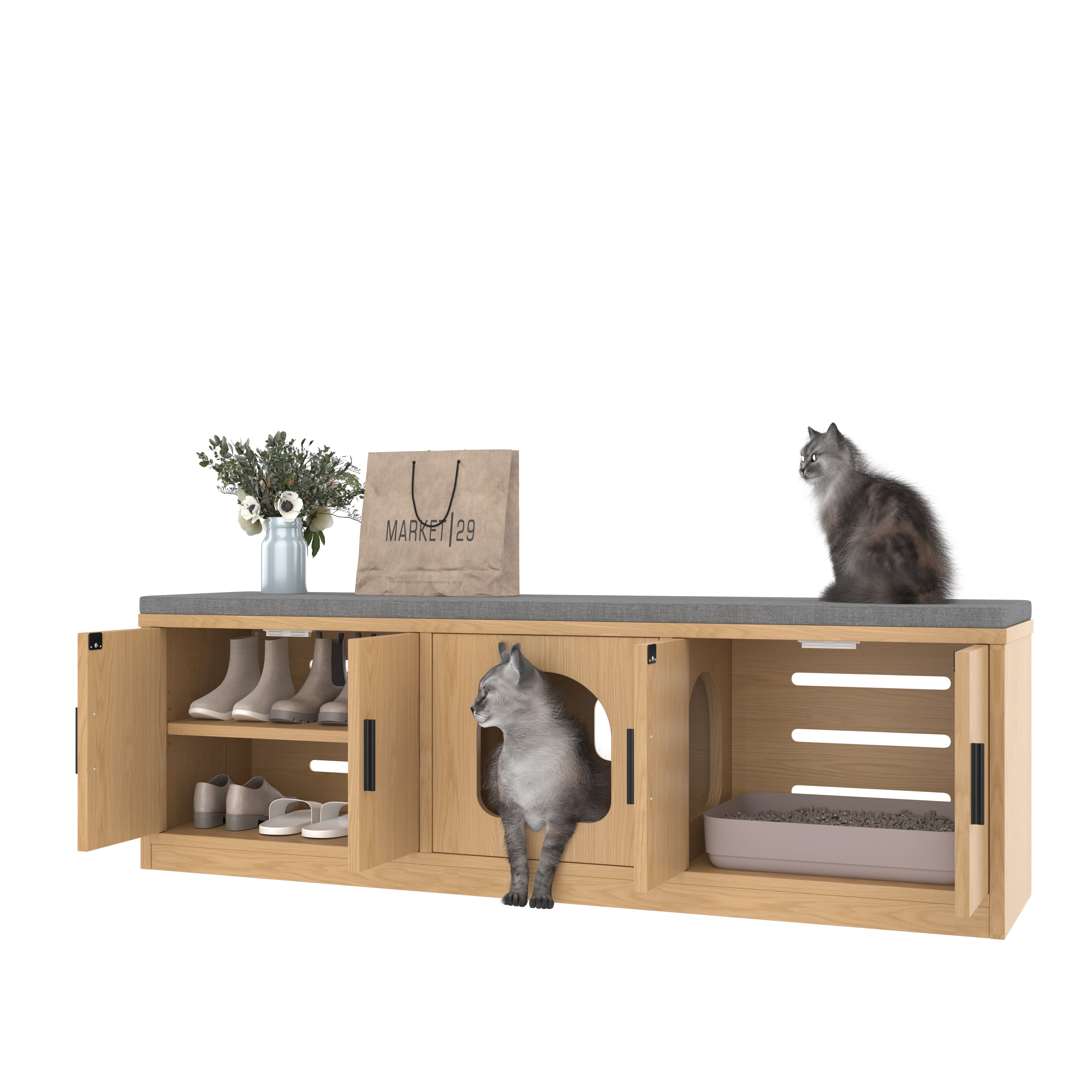 Hidden Cat Cabinet, 140 x 40 x 45.5 cm with Integrated Scratching Post & Ventilation
