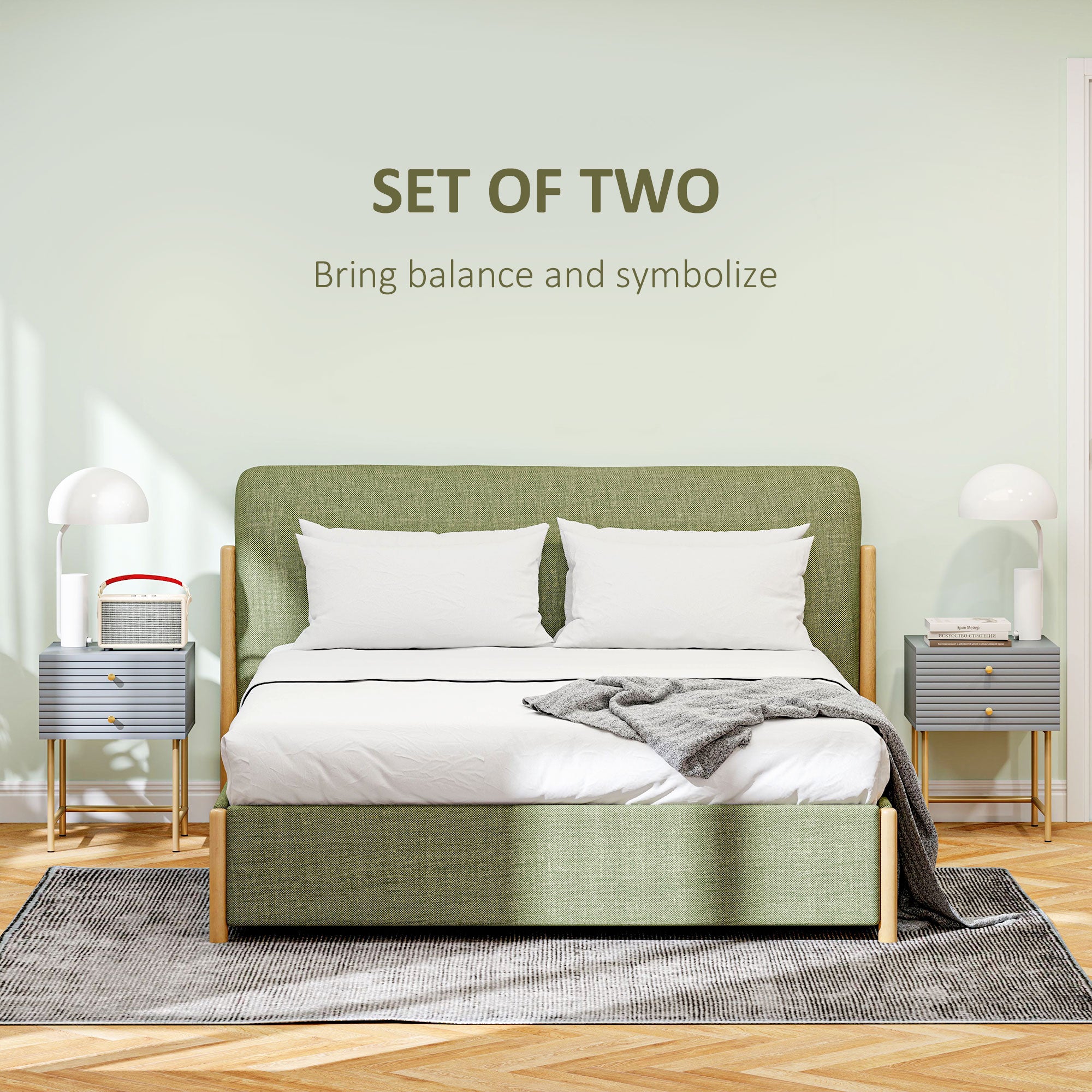 Bedside Tables, Set of Two Elegant, Grey/Gold-Tone