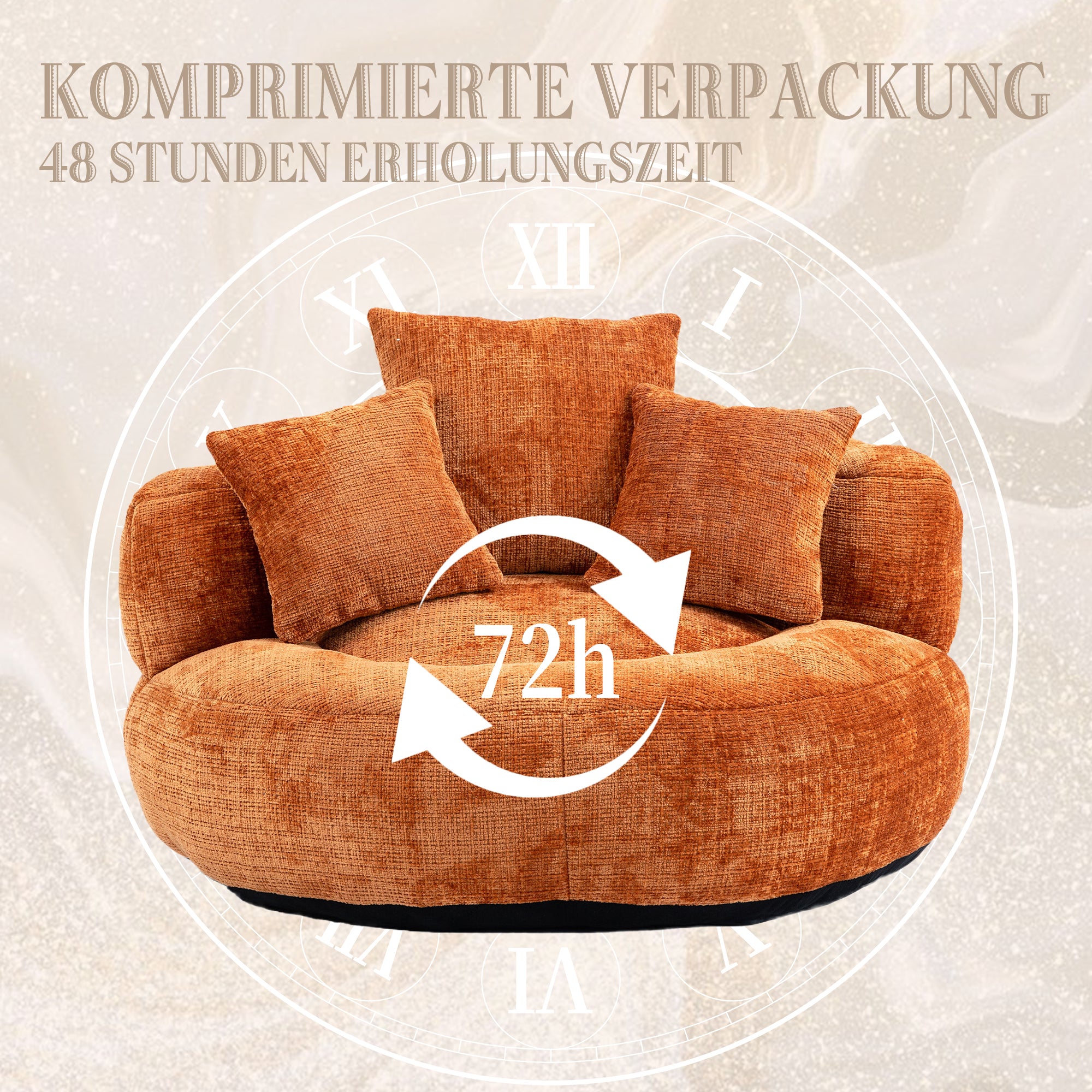 Lazy Sofa High Back Bean Bag Chair Couch, Durable Comfort Indoor/Outdoor, Orange Chenille