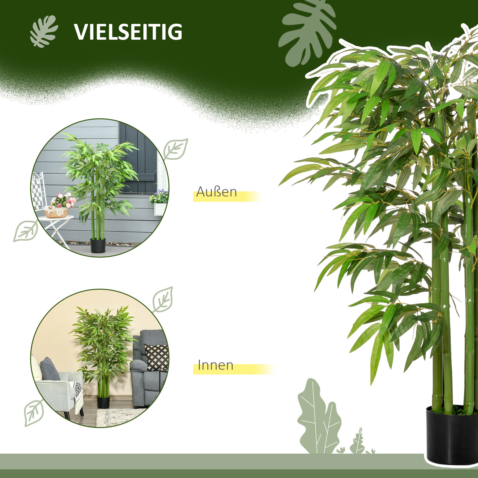 Artificial Bamboo Tree, 140 cm, 780 Leaves, Plastic