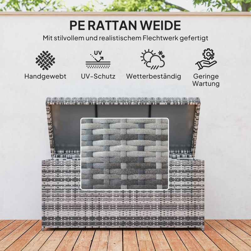 Rattan Storage Box 380L Weatherproof Cushion Box with Lid and Handle, Dark Gray
