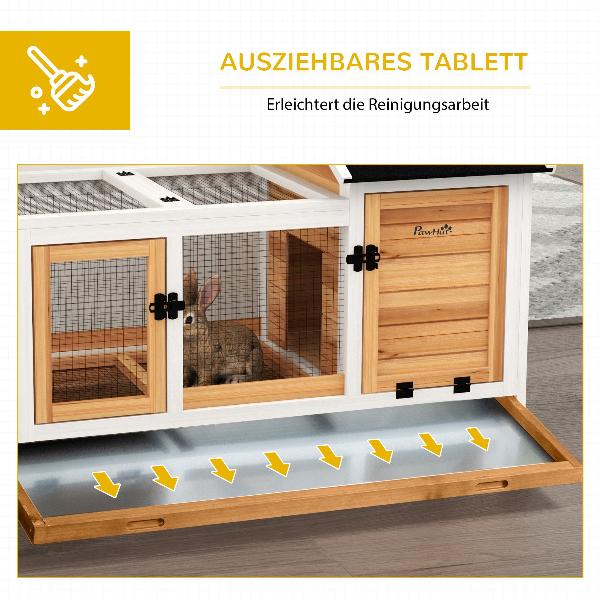 Small Animal Hutch, Guinea Pigs/Dwarf Rabbits, 108 x 58 x 73.5 cm, Yellow