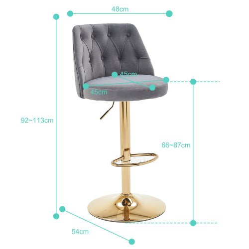 Modern Bar Stool Adjustable Height Tufted Backrest Footrest Velvet Beige (Set of 2)