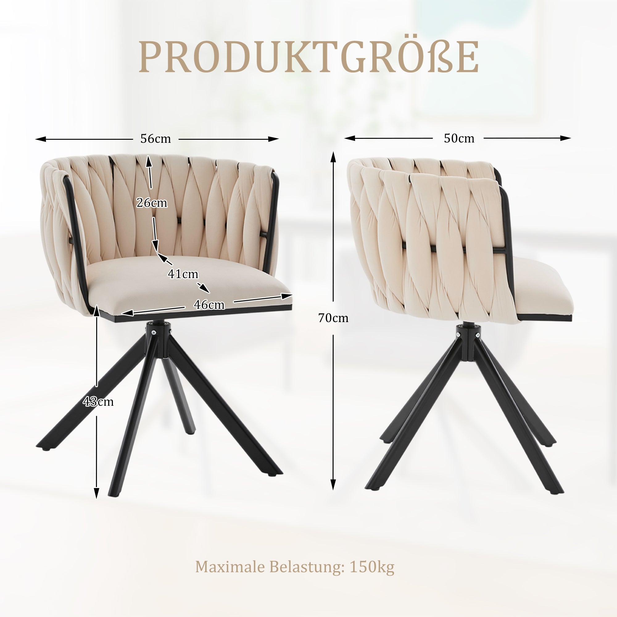 Velour Armchair | 180° Swivel Ergonomic Metal Frame | Set of 2, Velour