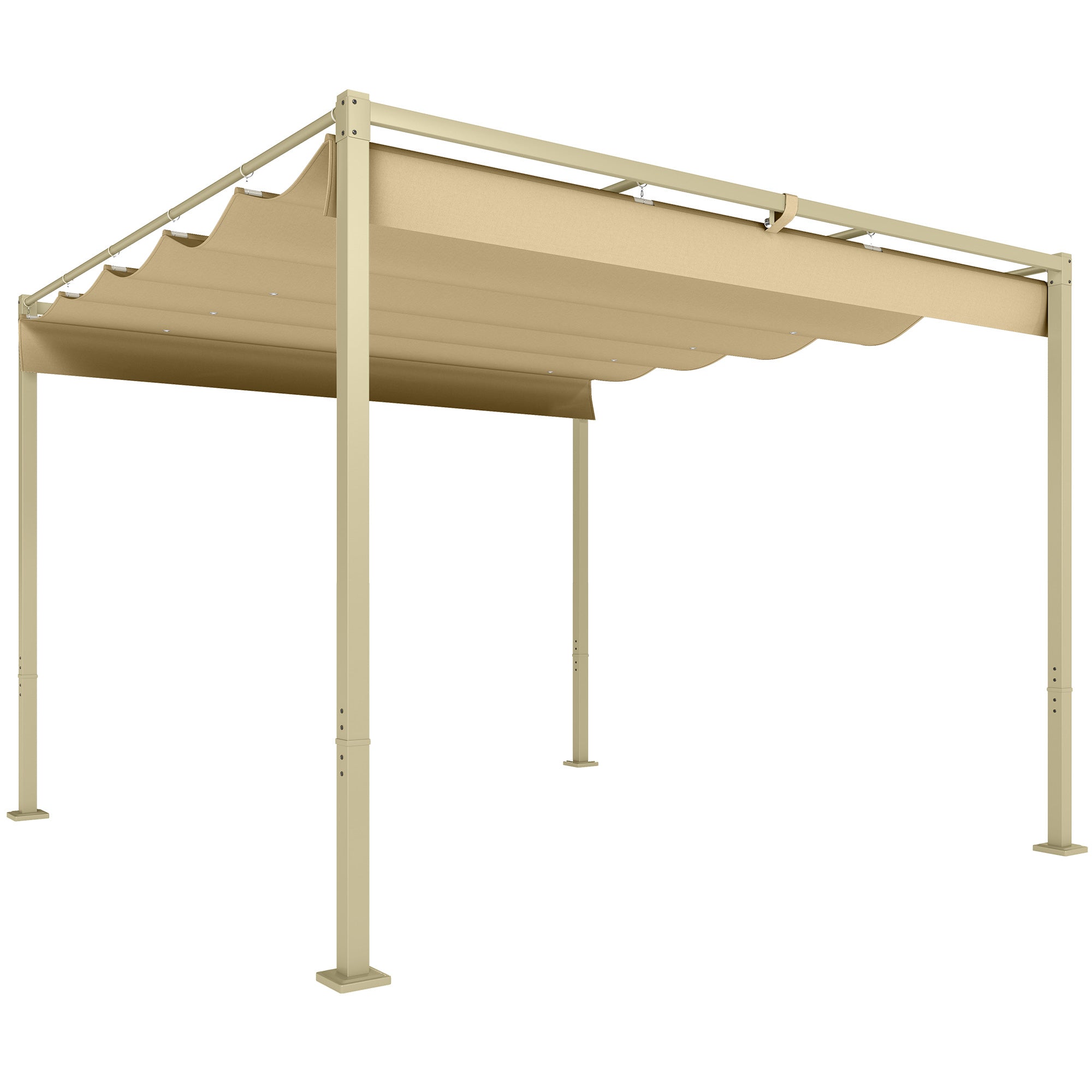 Pergola 3 x 3m Retractable Roof Metal - Khaki