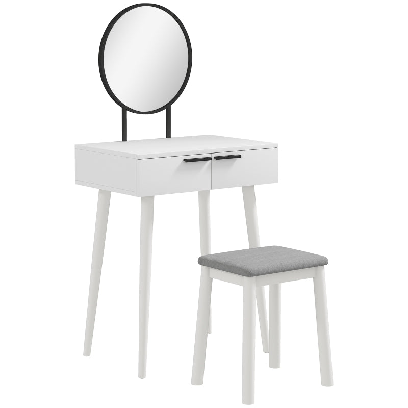 Dressing Table with Mirror and Stool, 2 Drawers, White