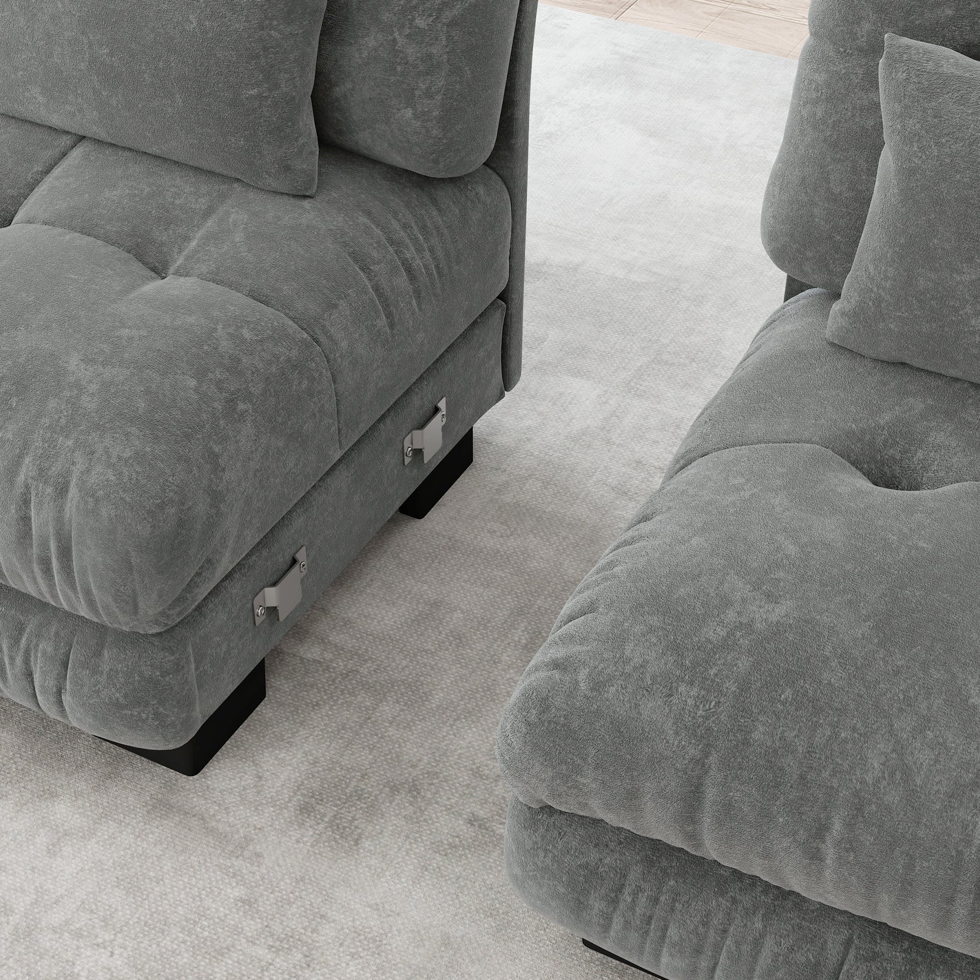 Luxury Modular Corner Sofa, Oversized U-shaped Cloud with Ottoman, Chenille Grey