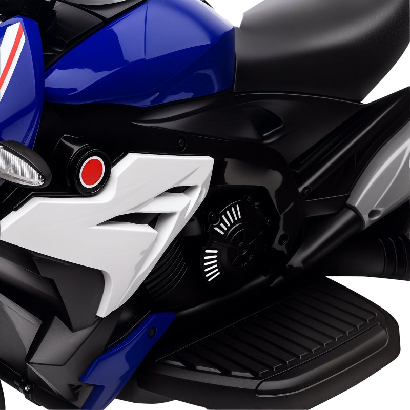 Electric Children's Motorcycle with Lights and Sounds, Rechargeable, Blue and White