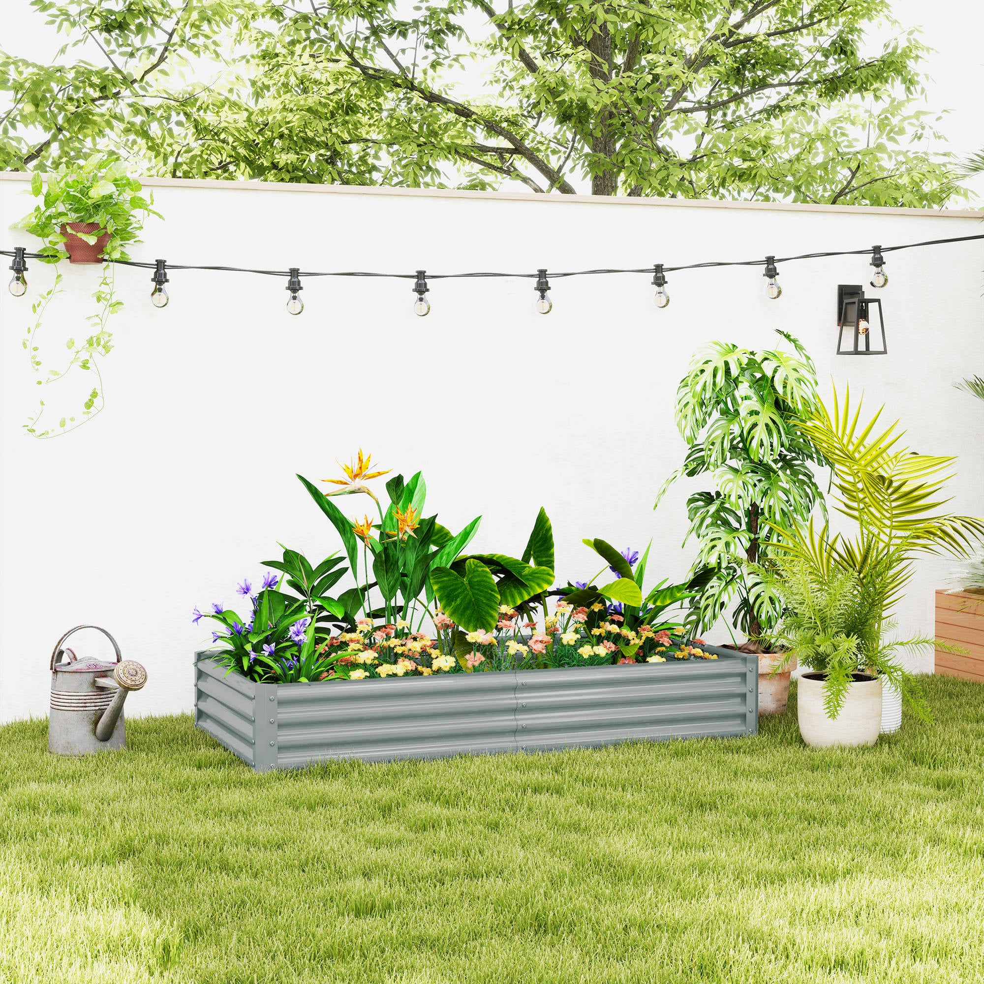 Galvanised Steel Open Planter 180 x 90cm - Silver