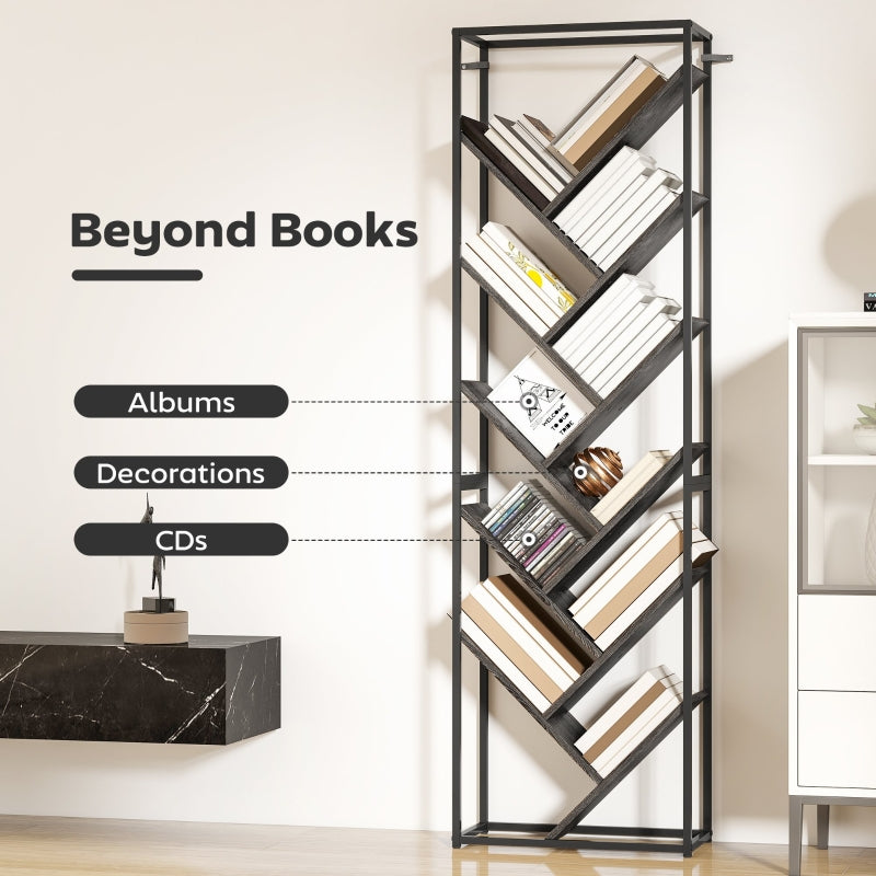 Bookshelf 10 Shelves Industrial Style Tall Slim Black/Grey
