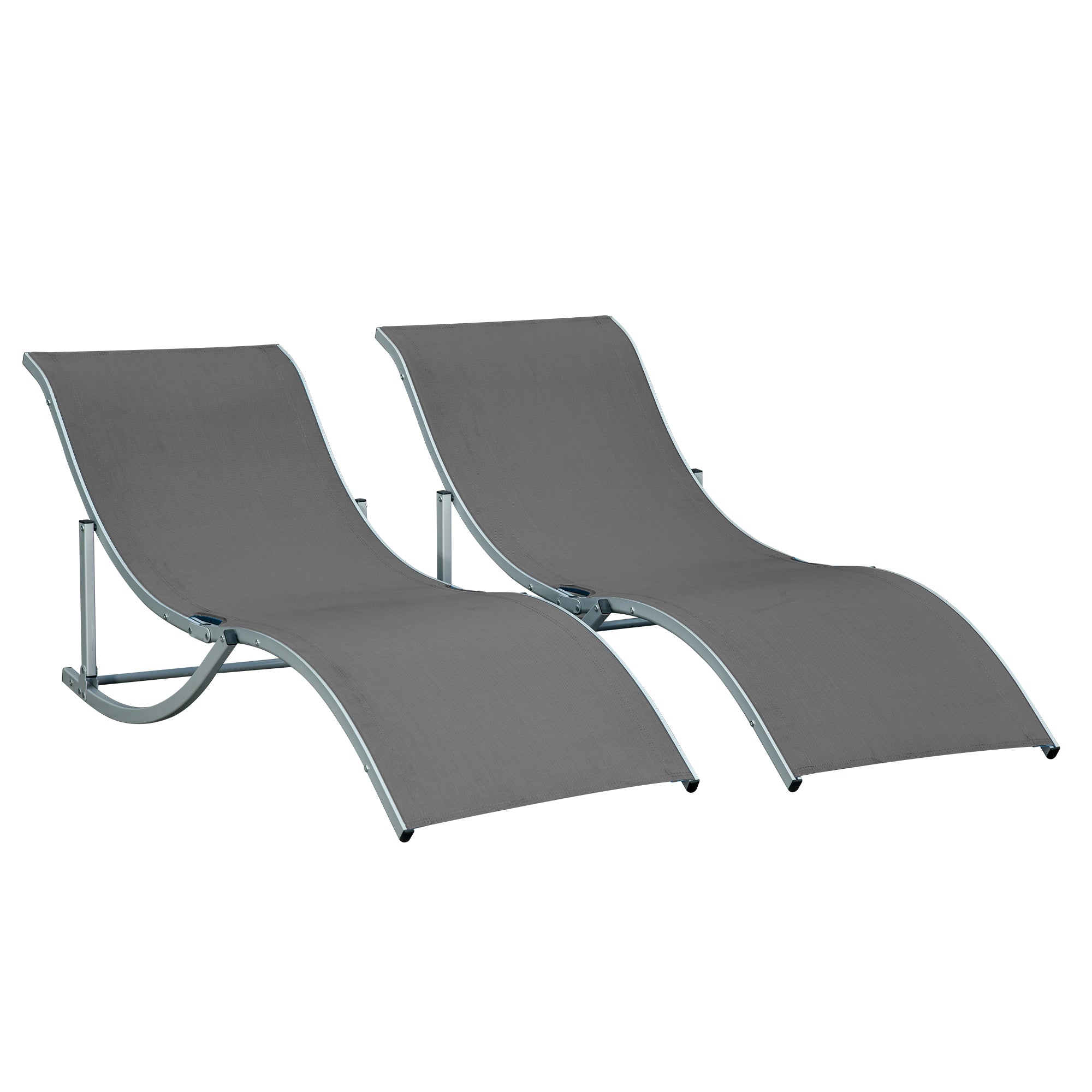 Set of 2 S-shaped Foldable Lounge Chair Sun Lounger Reclining Outdoor, Grey