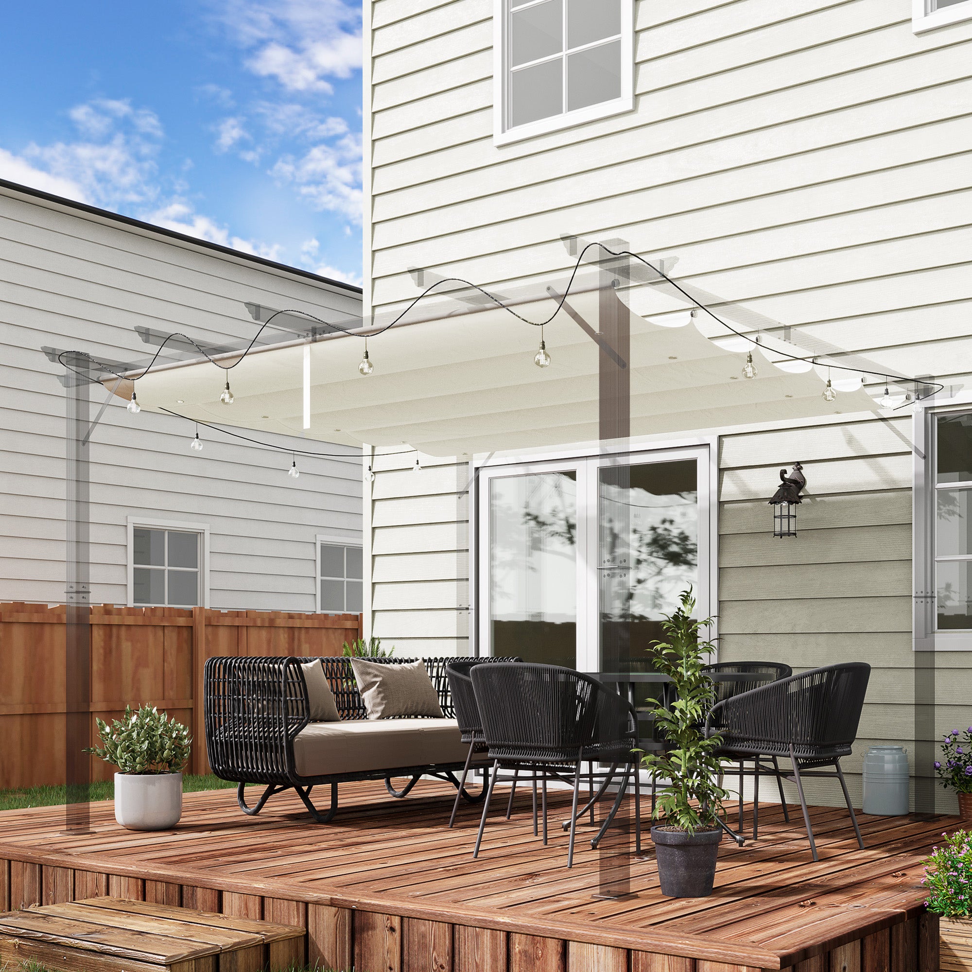 Retractable Pergola Shade Cover Replacement Canopy Fabric 3x3m Cream White