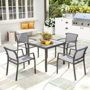 Five-Piece Outdoor Garden Dining Set, Square Table 4 Stackable Chairs, Grey