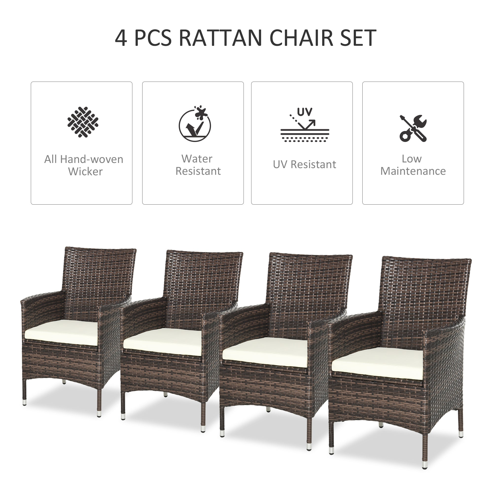 4 PC Rattan Chair Set, Cushioned Patio Sofa, Outdoor Rattan Furniture