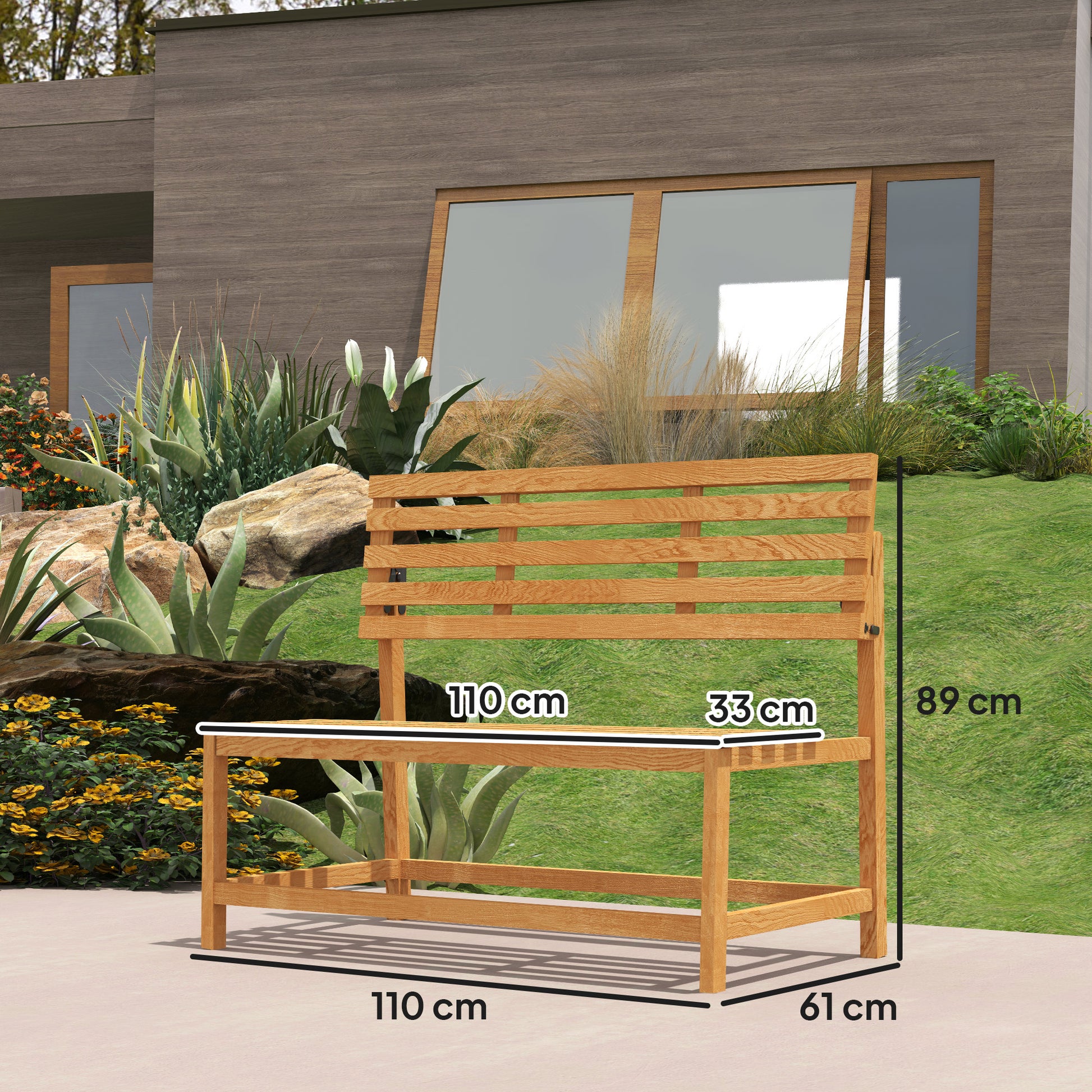 2-seater Garden Bench, Weatherproof Convertible, Teak Wood – RW Living