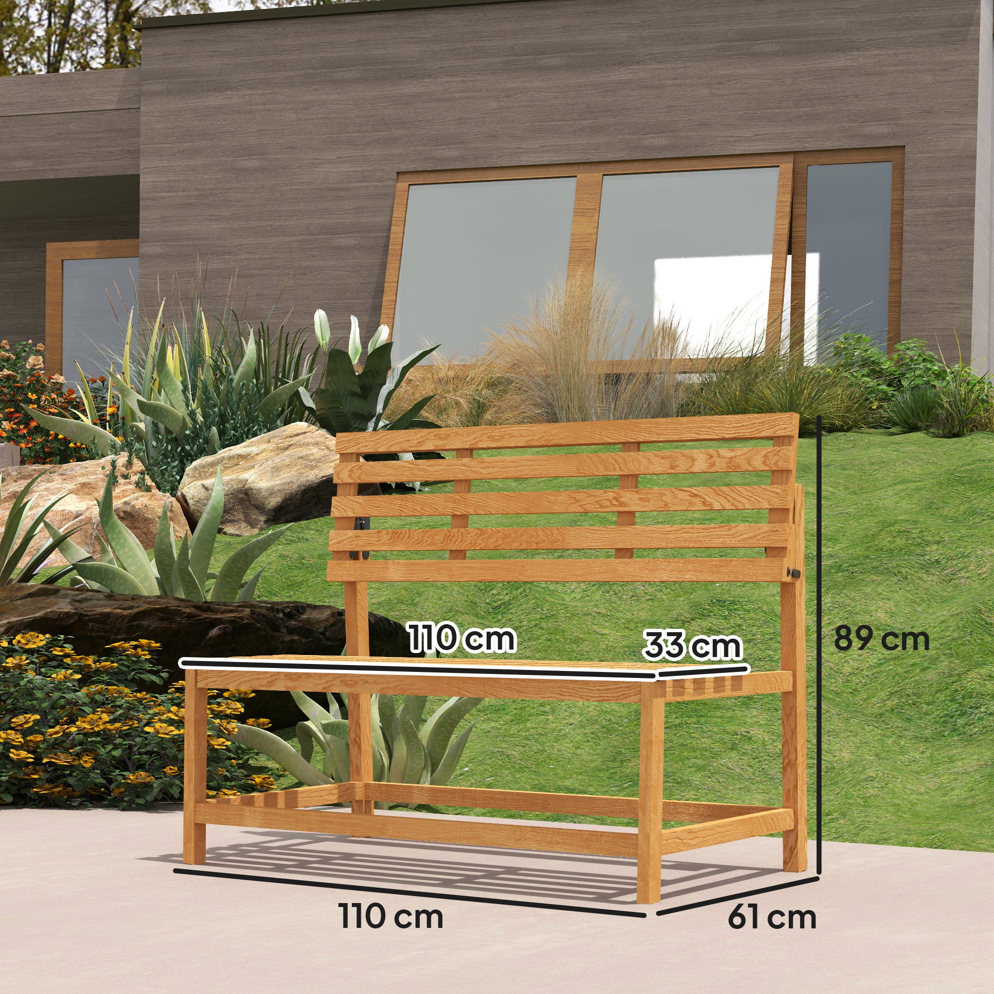 2-seater Garden Bench, Weatherproof Convertible, Teak Wood