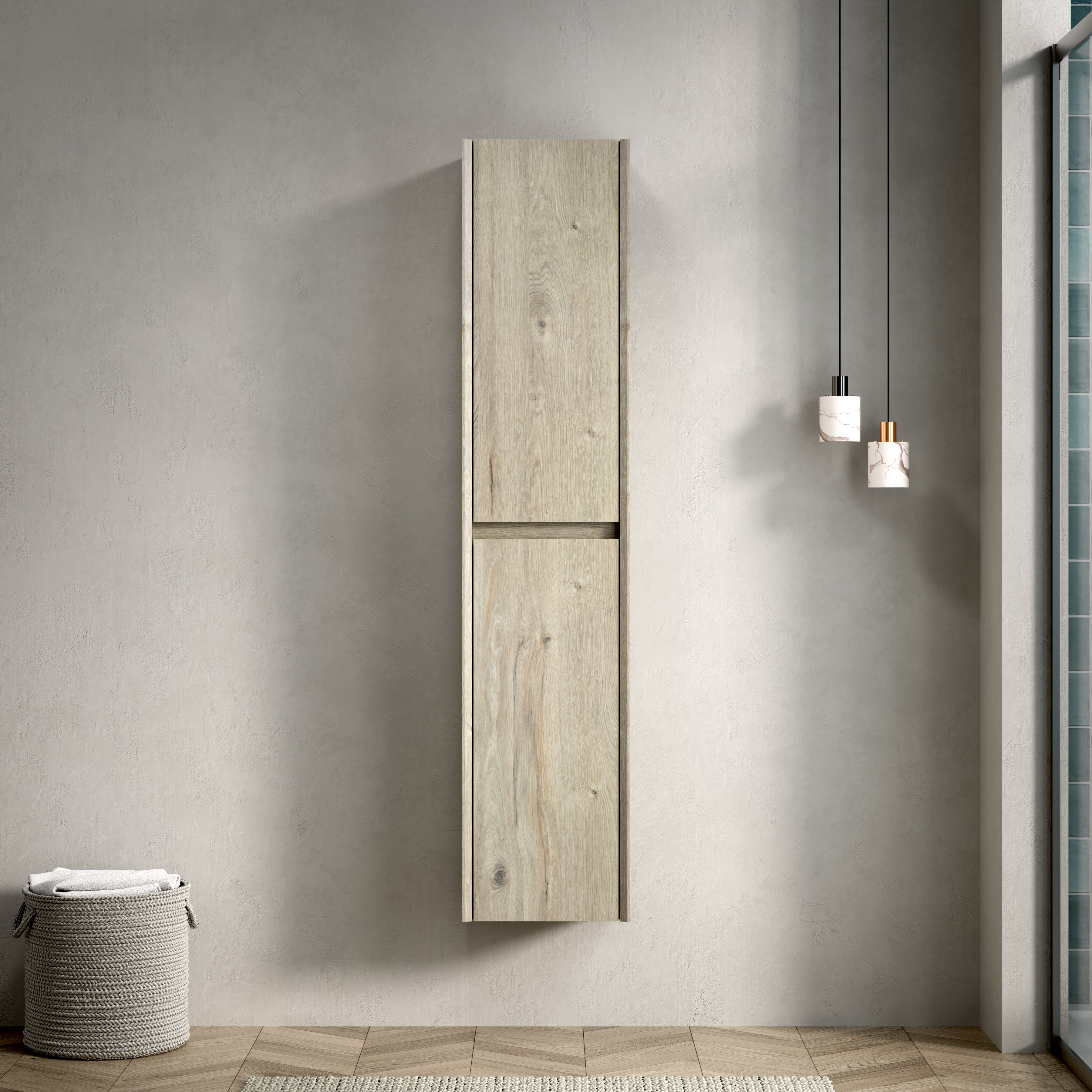 DACI 140cm Tall Bathroom Wall Cabinet with 2 Doors & Shelves, Slim Storage for Small Spaces, Oak Cream Wood Grain