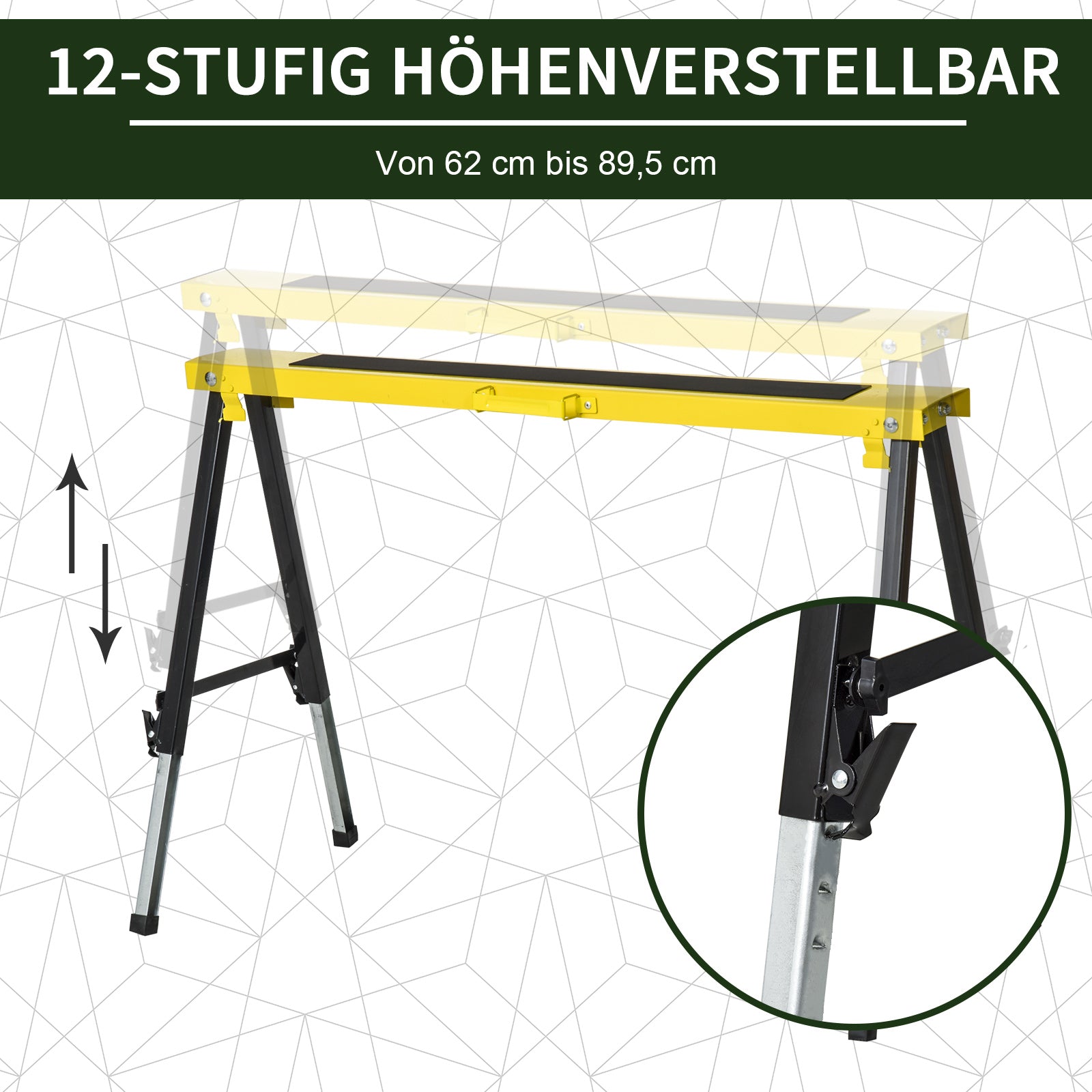 DURHAND Sawhorse Folding Workbenches, Non-Slip Steel Yellow Black