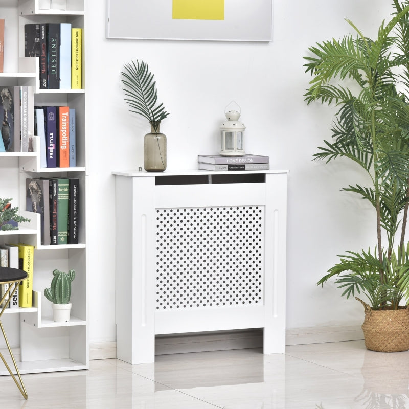 Modern Radiator Cover Small Grill Style Diamond Design Wooden Heating Cabinet, Painted White