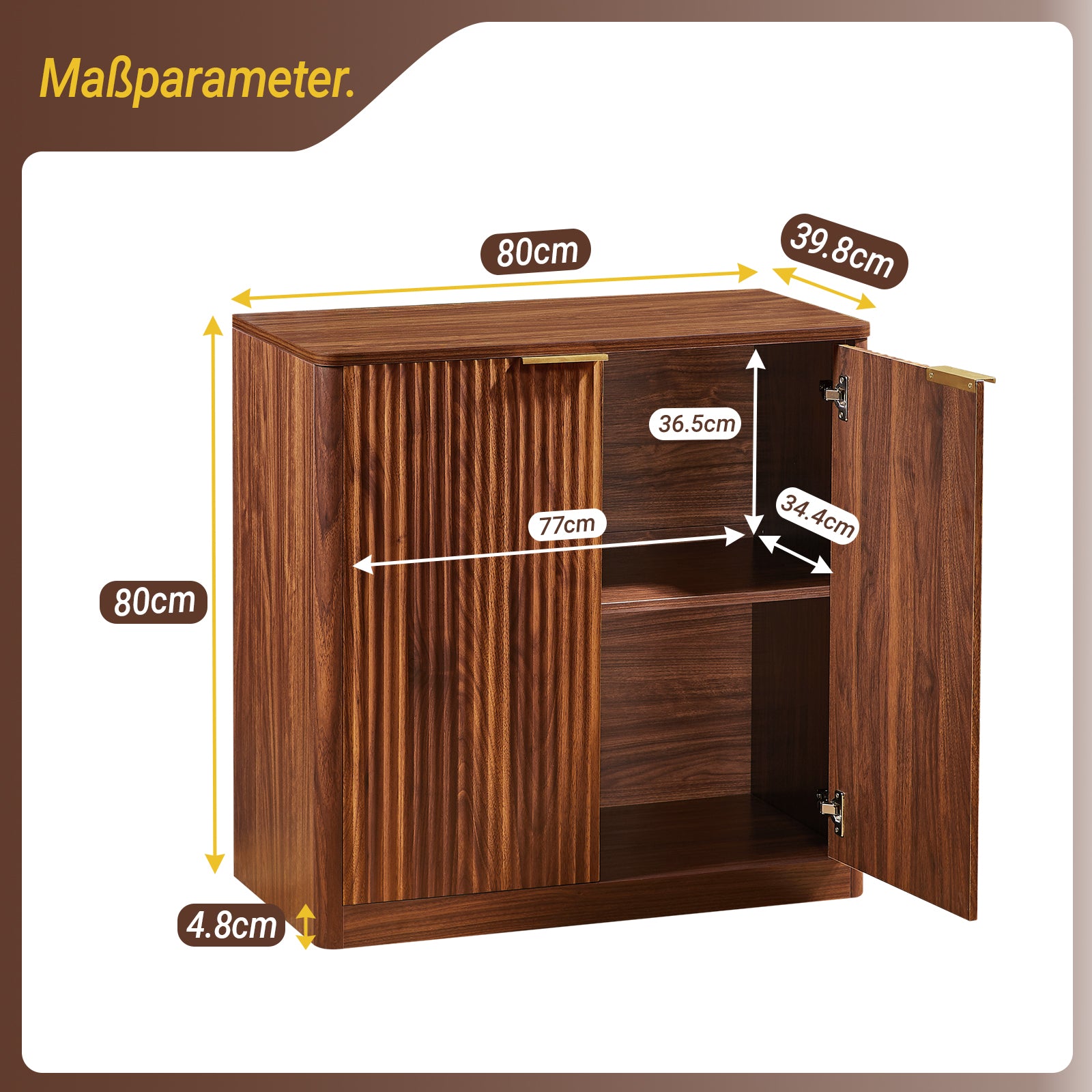 Modern Sideboard Recessed Panels Adjustable Shelves Waterproof Top 120x40x76cm - Brown