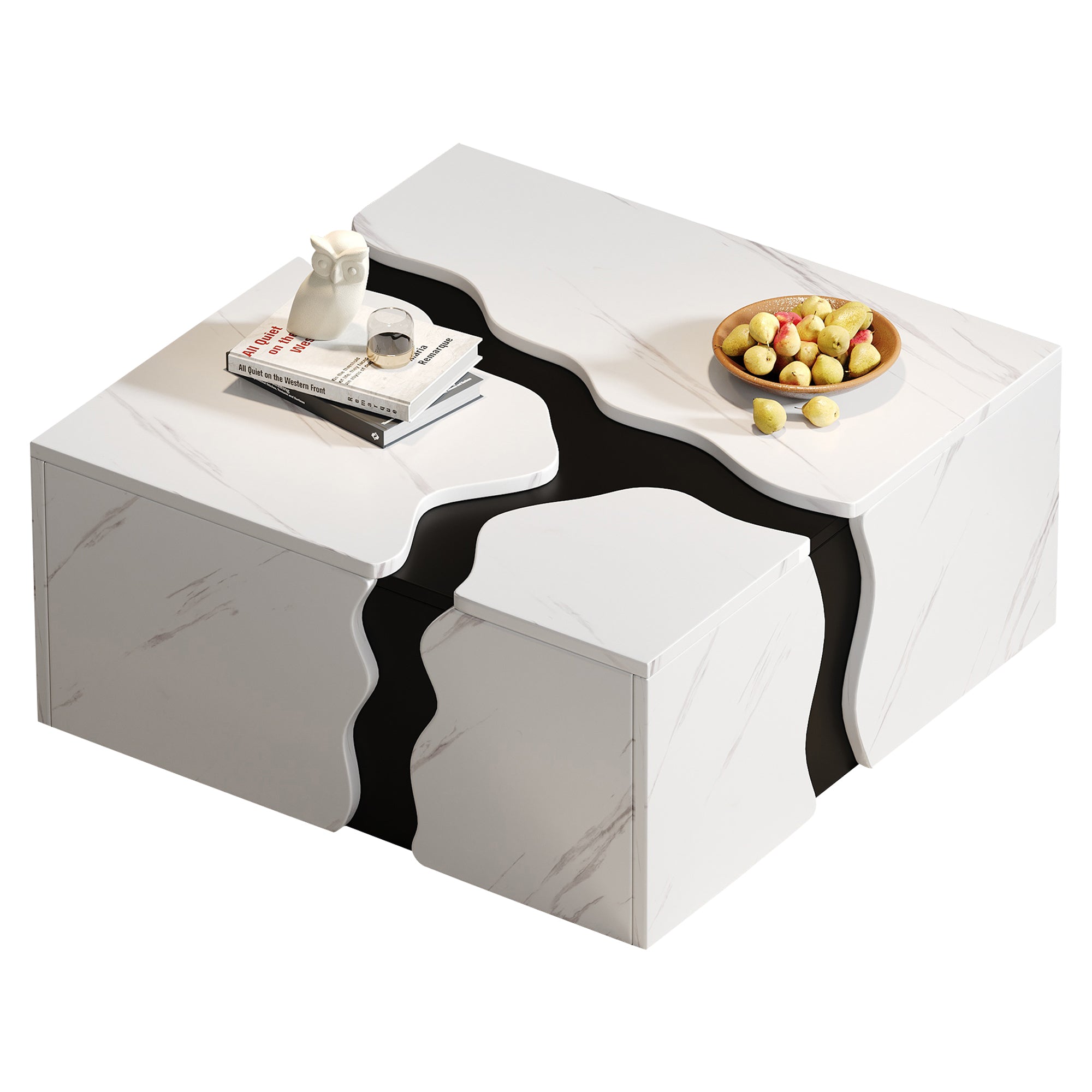Living Room Coffee Table 70x70x31cm Cube Design Drawer Storage Marble Veneer