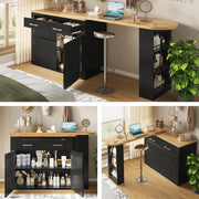 Extendable Bar Table Telescopic Storage Drawer Shelves - Black