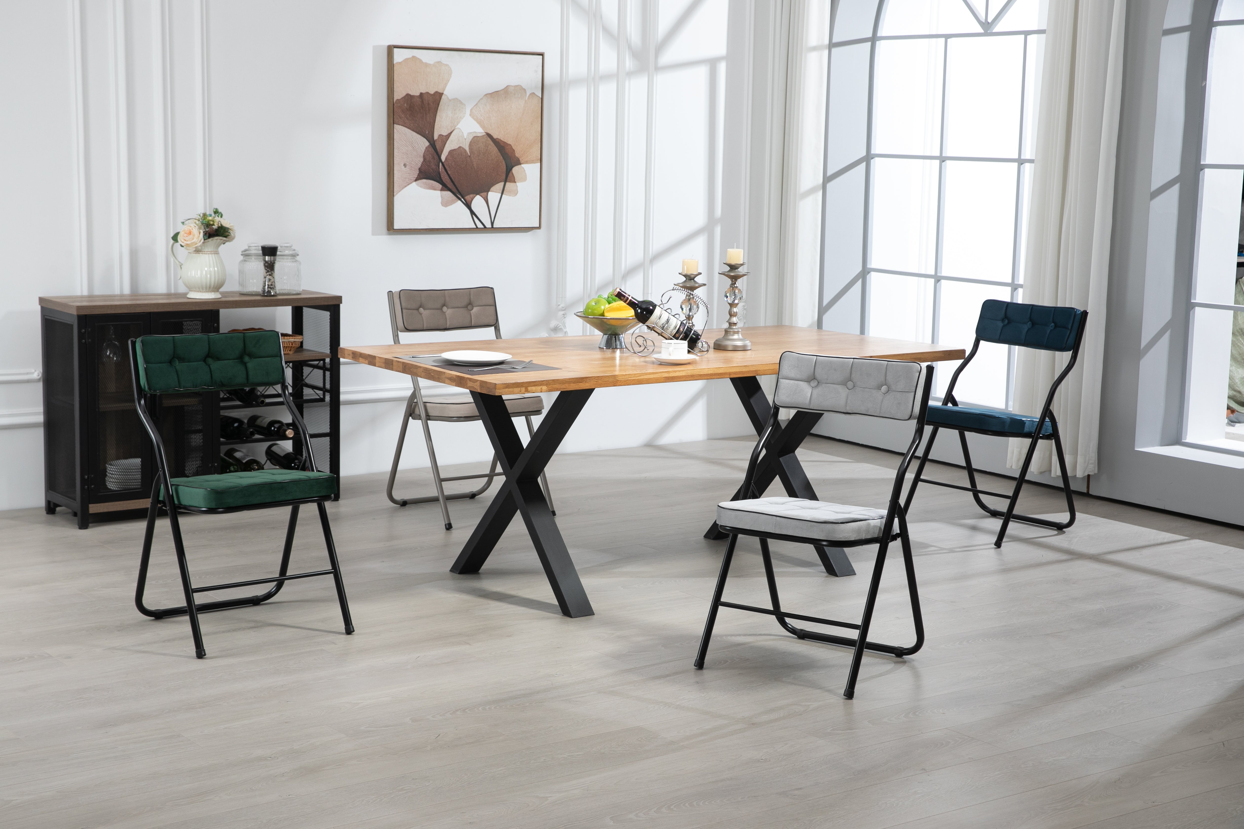 Padded Folding Chairs, 2 Pack with Cushion and Upholstered Seat, Green