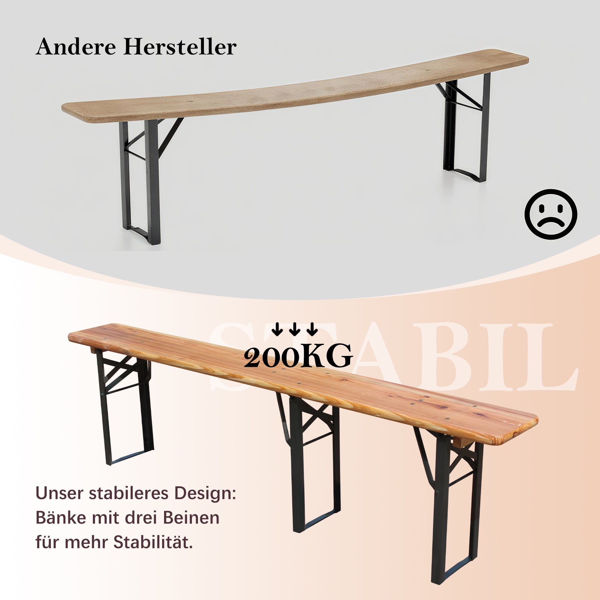 Foldable Beer Garden Set 175cm 3-Piece Table & Benches Solid Pine