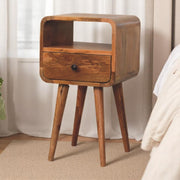 Mini Curve Bedside, 1 Drawer Open Slot, Solid Oak-ish Wood