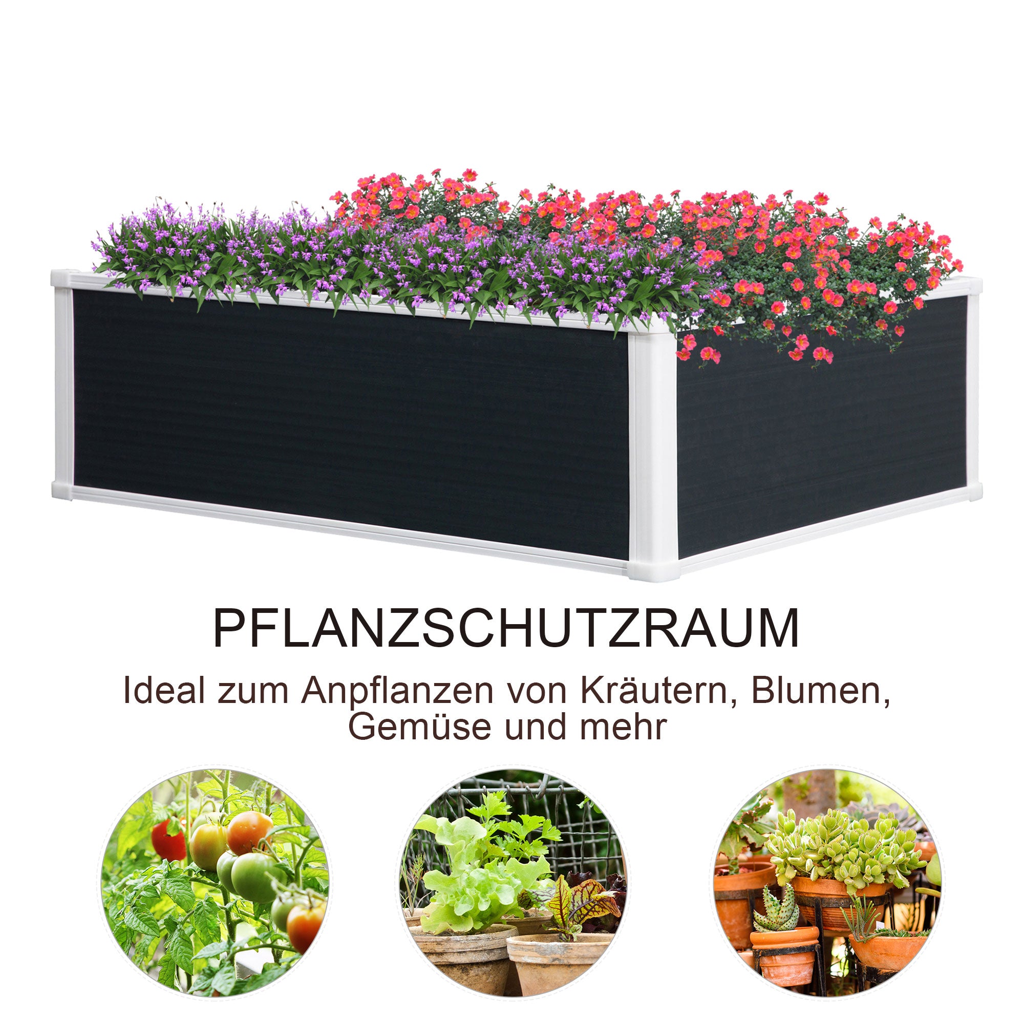Raised Bed, Flower Box Planter with Drainage, Plastic Gray