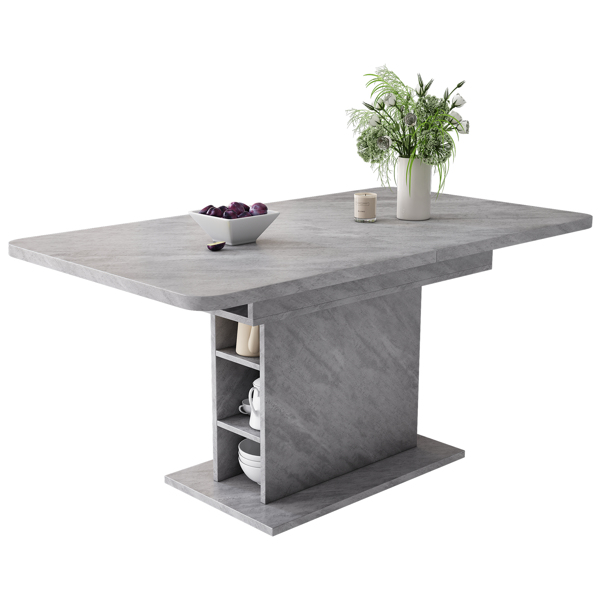 Extendable Dining Table Rectangular Storage Iron - Concrete Look