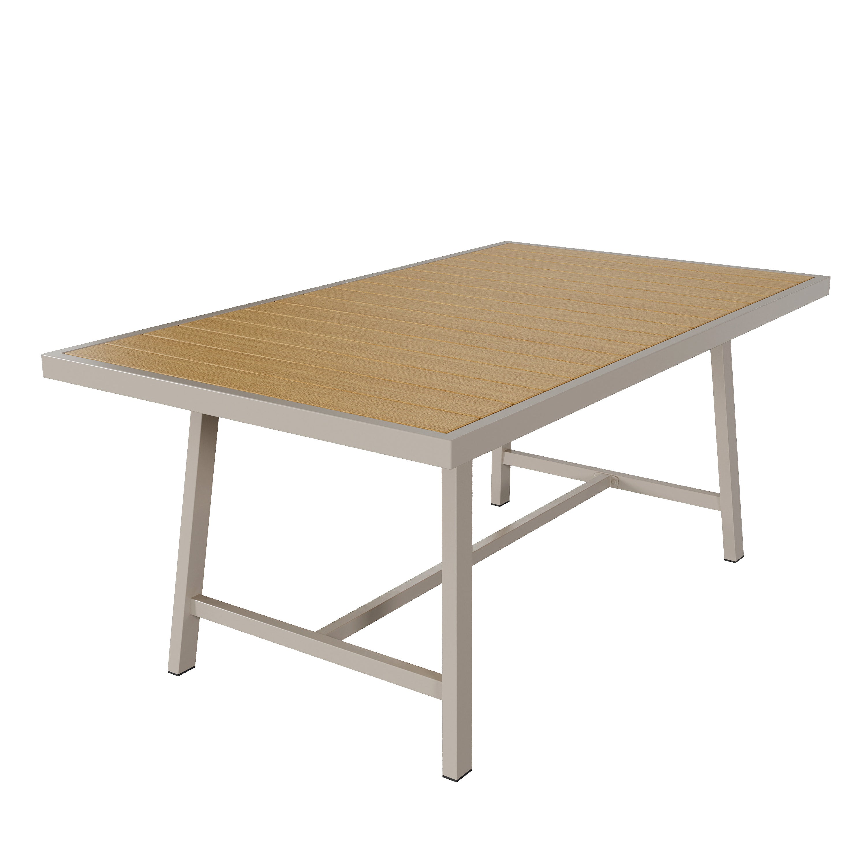 Garden Dining Set for 6 People with Plastic Wood Tabletop and Woven Rope Chairs, Khaki and Beige