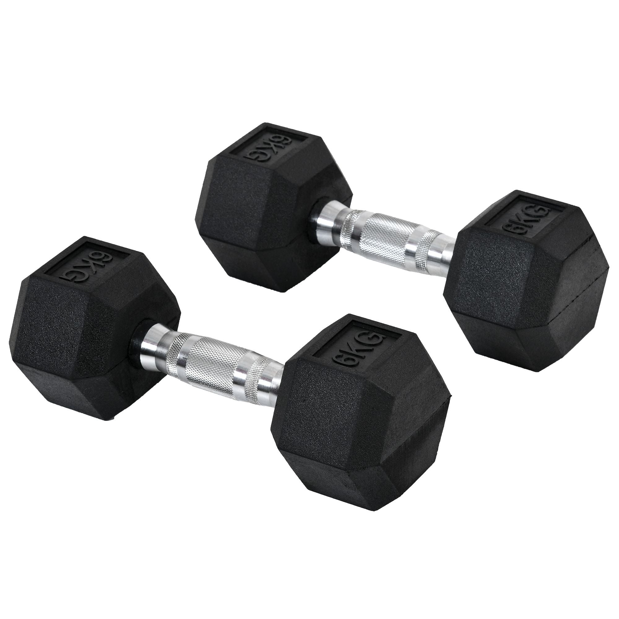 Hexagon Dumbbells, 2x6 KG, Cast Iron, Black