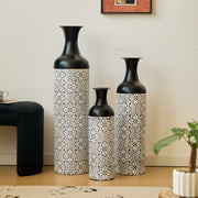 Floor to Ceiling Vase Set, 3-Piece Retro 83/65/50cm Decorative, Black and White Metal