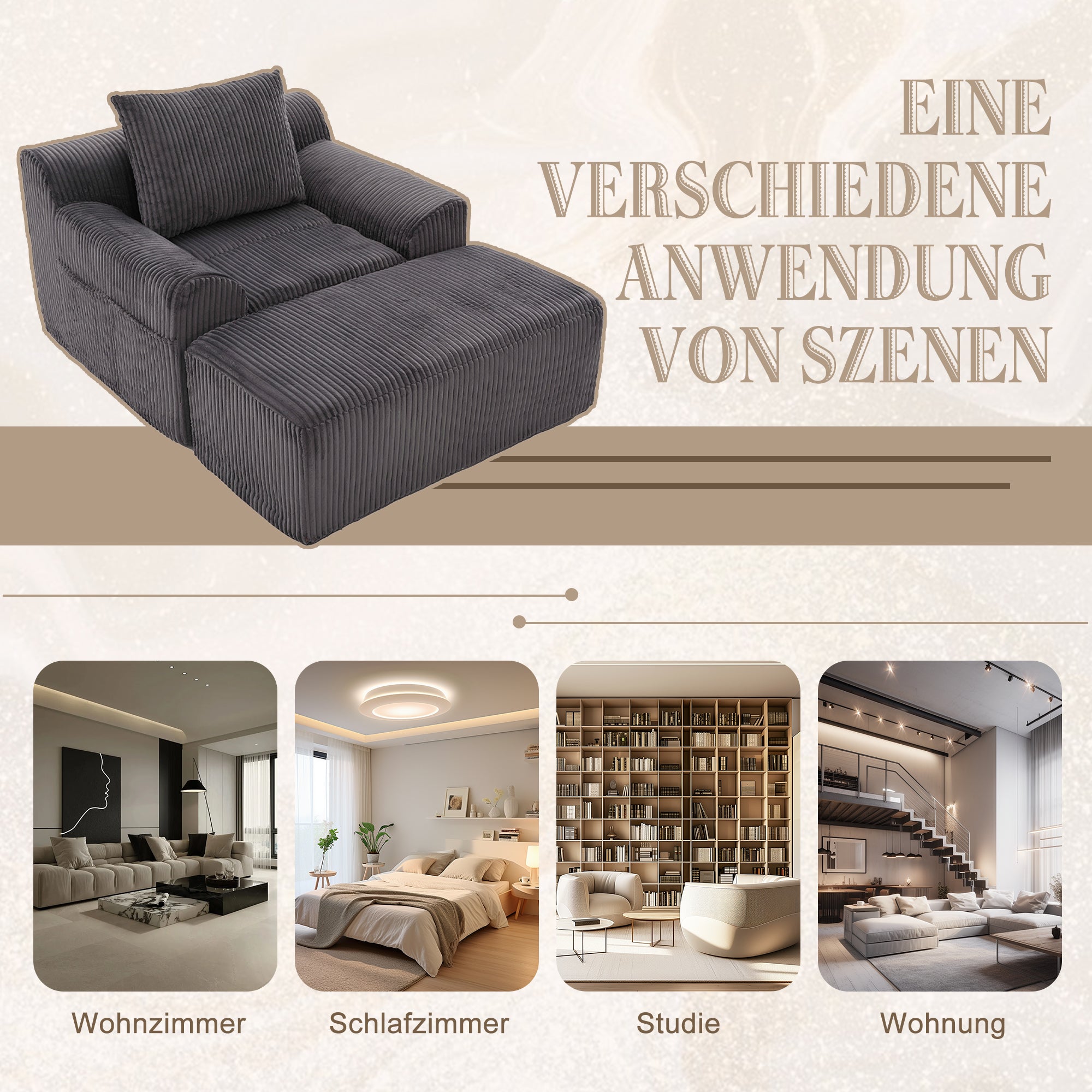 Oversized Sofa Chair Deep Seat Corduroy Upholstered Armchair