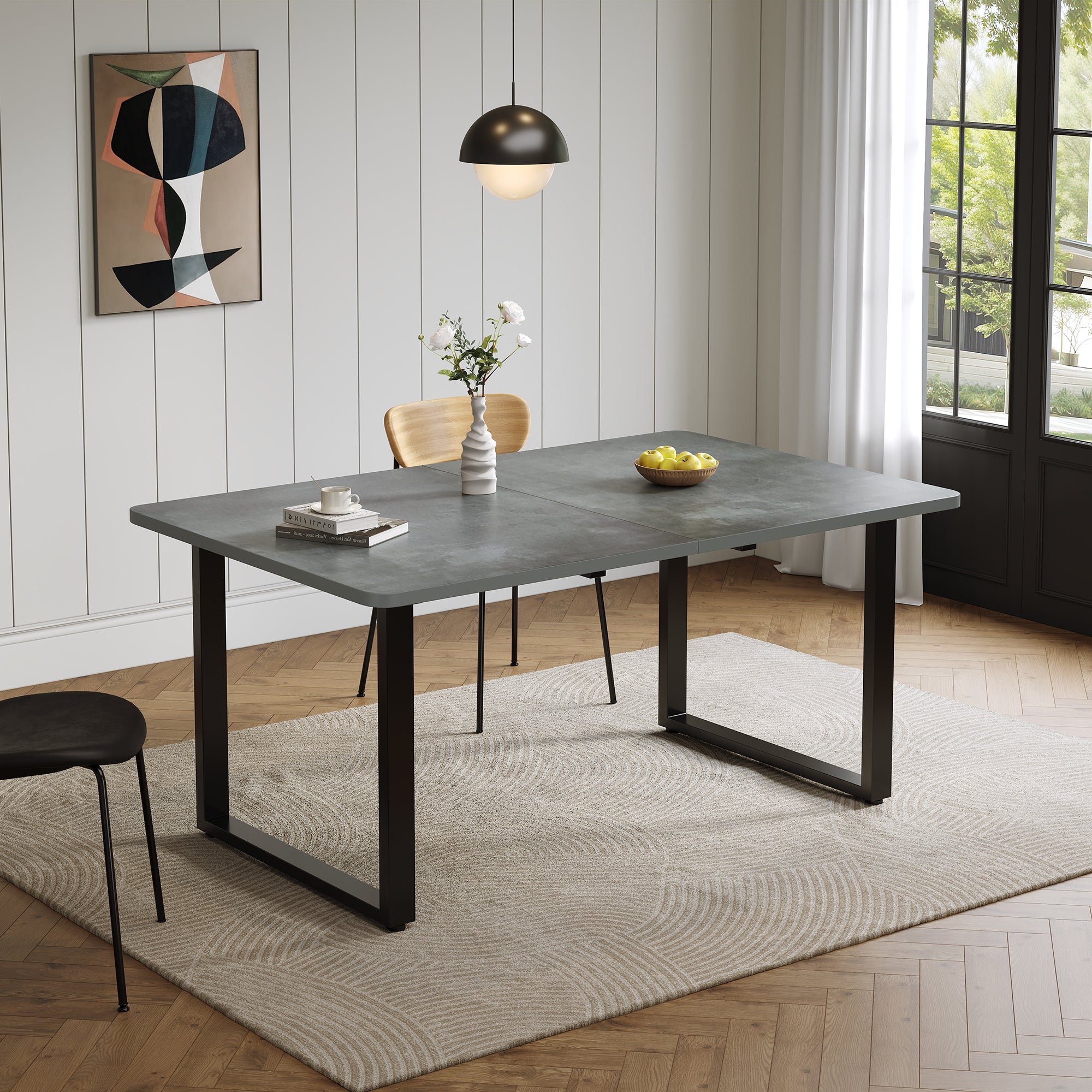 Extendable Dining Table 140/180/220cm 6-10 Seater Metal Legs - Grey