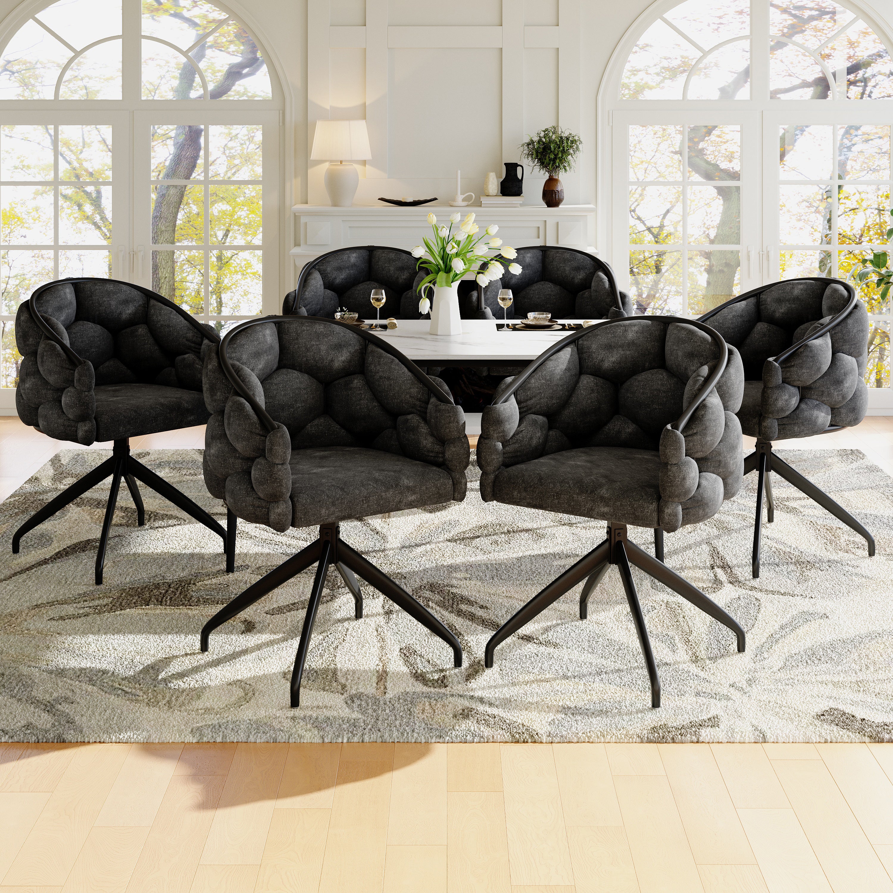 Luxury Velvet Chairs, Swivel & 360° Rotatable, Ergonomic, Gray (Set of 6)