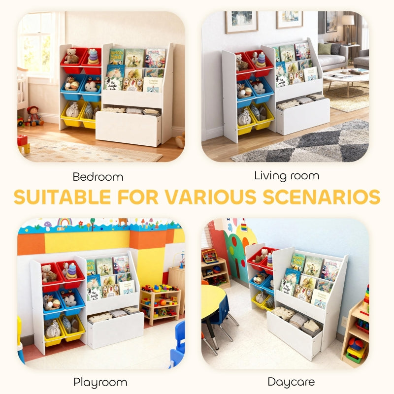 Toy Storage Unit 3-Tier Shelf with 6 Removable Bins, Multicoloured