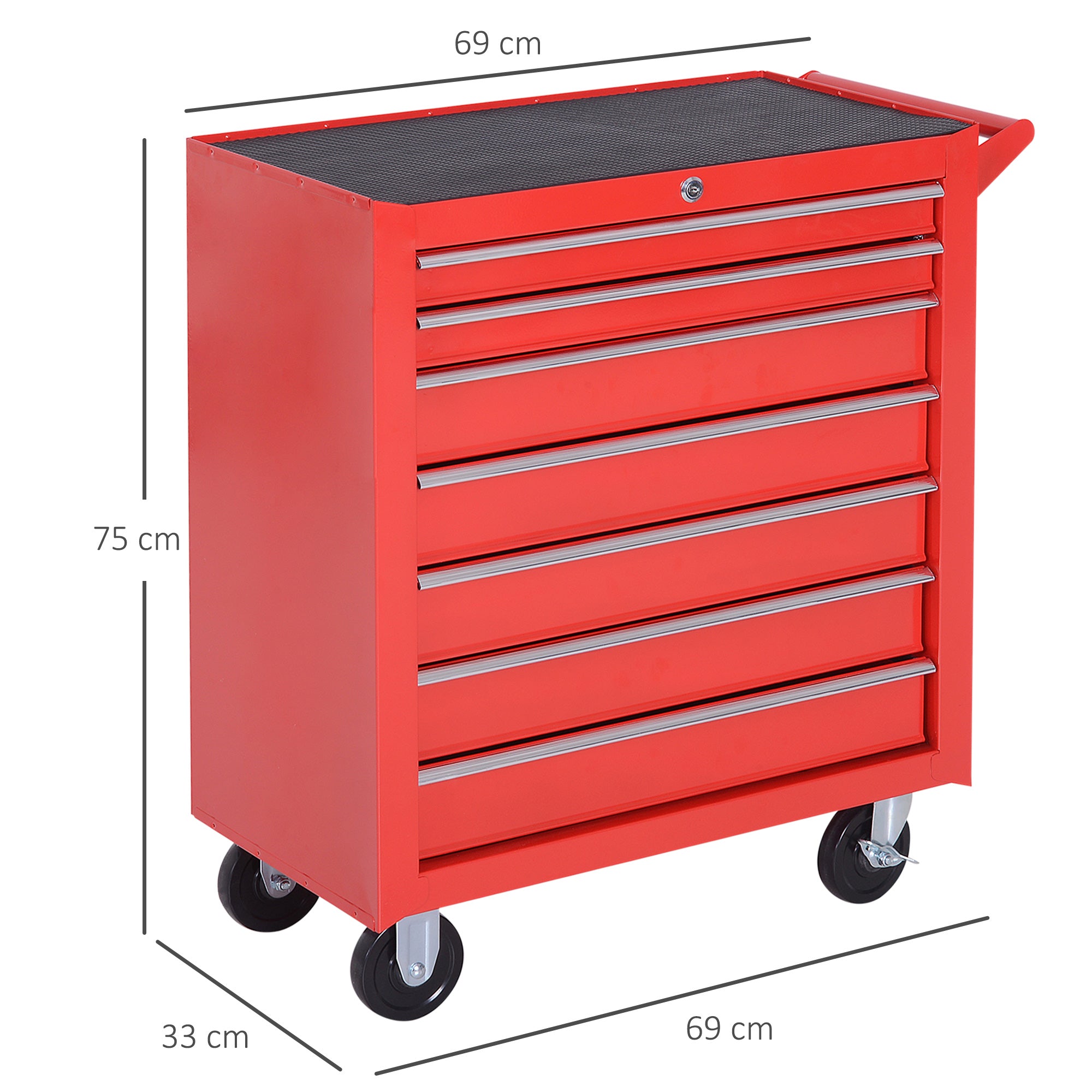 DURHAND Workshop Trolley, 7 Drawers, Lockable, 150 kg, Steel Red