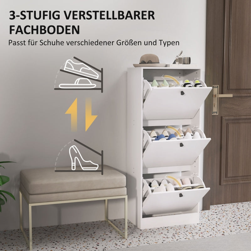 Shoe Cabinet with 3 Flaps, Adjustable Divider, 12 Pairs, White
