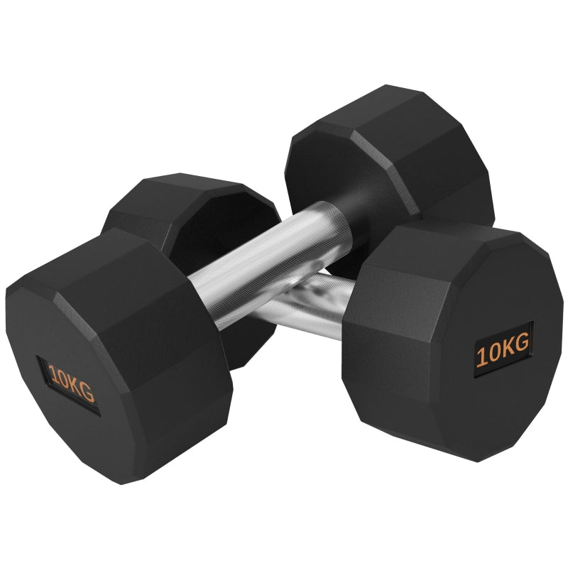 SPORTNOW Dumbbells Weights Set, 2 x 10kg, 12-Sided Shape, Non-Slip Grip