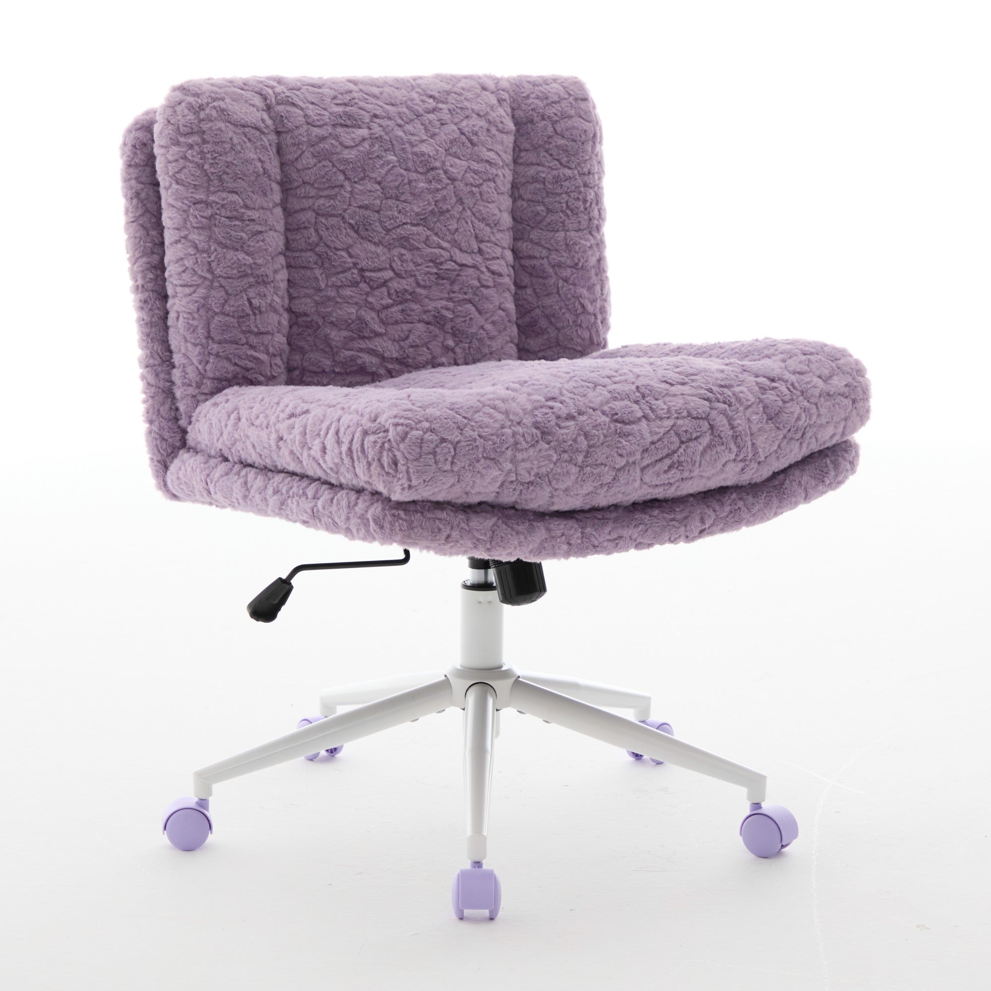 Office Chair with 26.4 Inch Wide Adjustable Swivel Seat, Violet Artificial Rabbit Hair