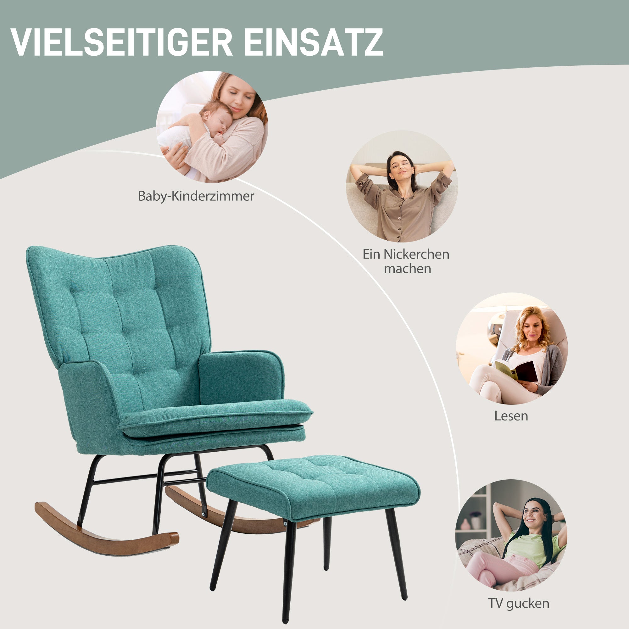 Rocking Chair with Footstool, Armchair Nursing Chair 130kg Linen Look